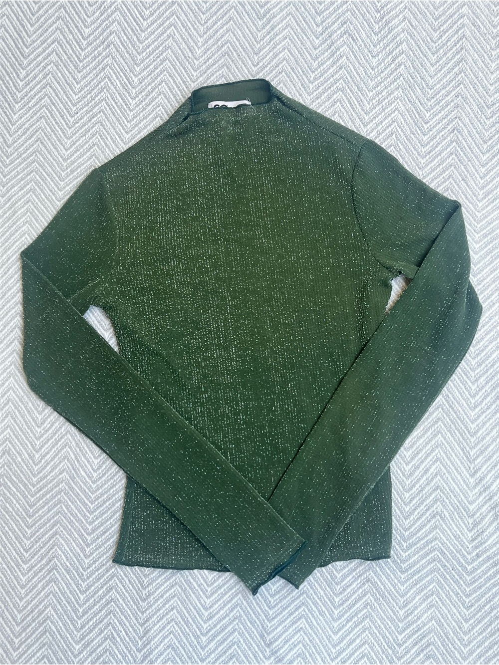 SO Forest Green Metallic-Thread Mock Neck Long Sleeve Top